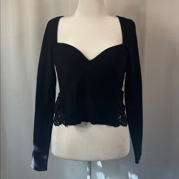 EXPRESS Black Body Contour Cropped Sweater with Lace Detail- NWT-XL - Picture 3 of 15